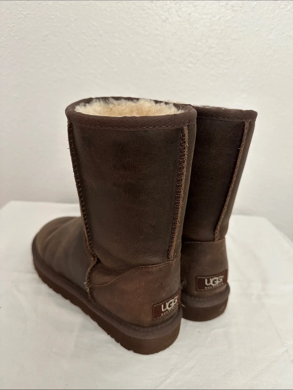 UGG Burnished Leather Shearling Short Boots